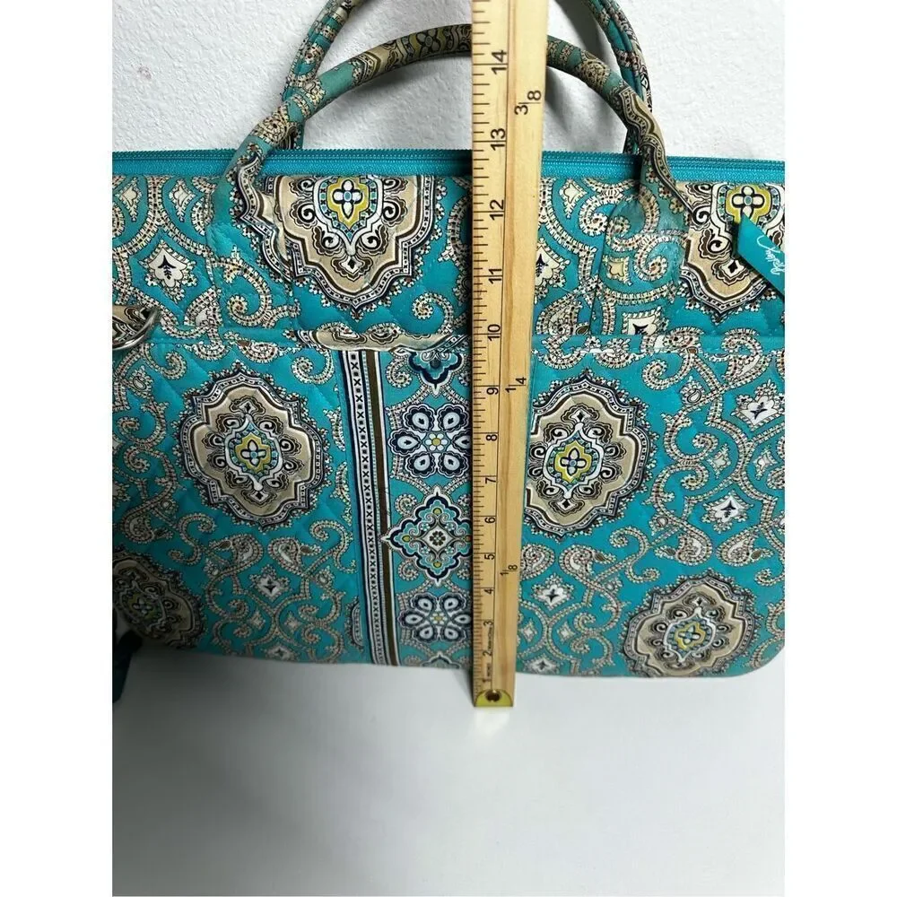 Rare Vera Bradley Laptop Portfolio Turquoise Brown Bag 17